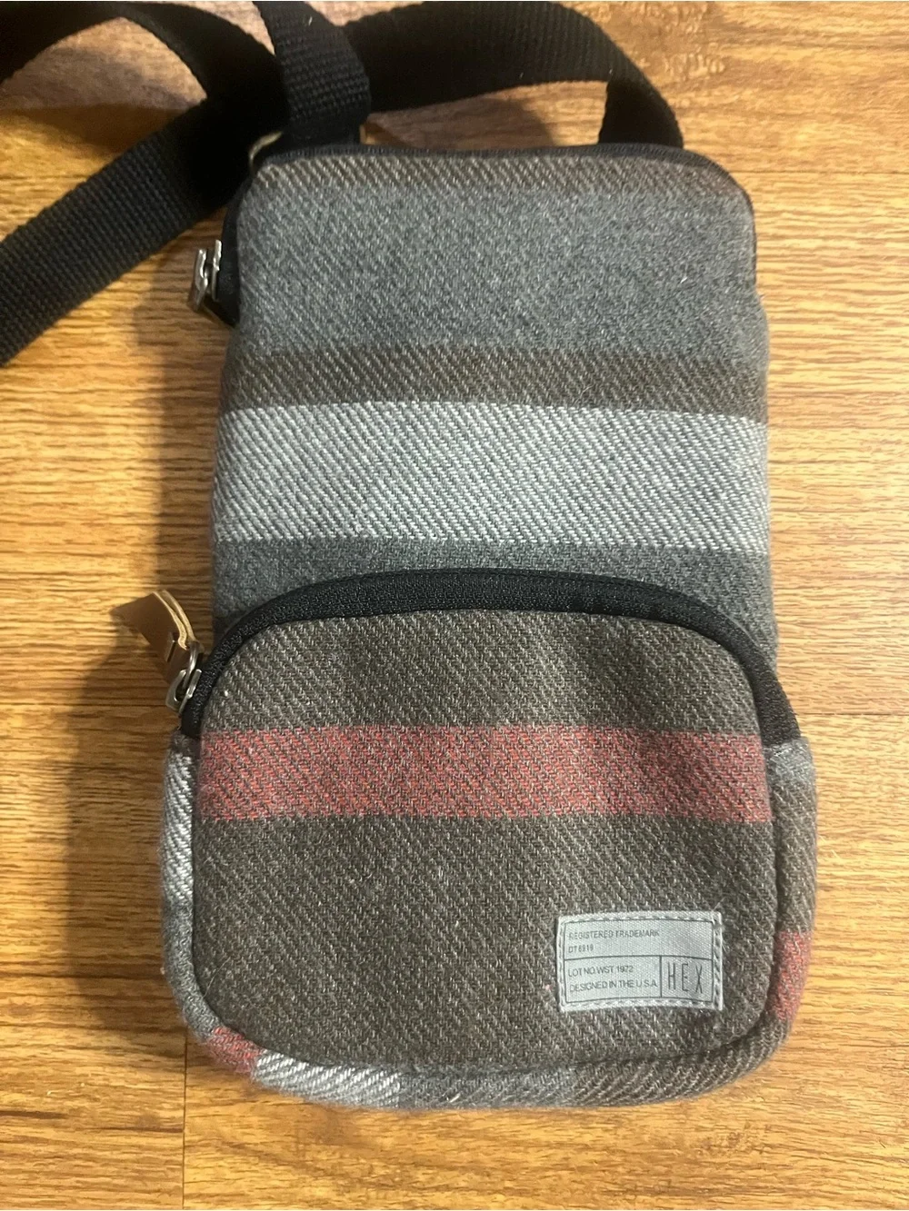 HEX Striped Small Crossbody Sling Bag for Men - Brown/Gray/Red